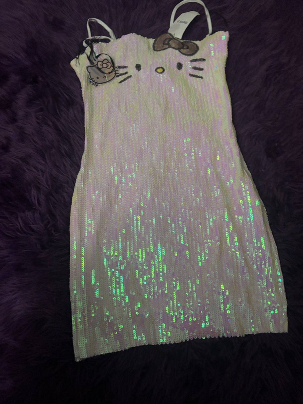 Forever 21 White Iridescent Sequin Hello Kitty Slip Dress